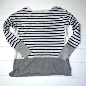 Vince Navy & White Striped Boatneck Long Sleeve Shirt Top XXS
